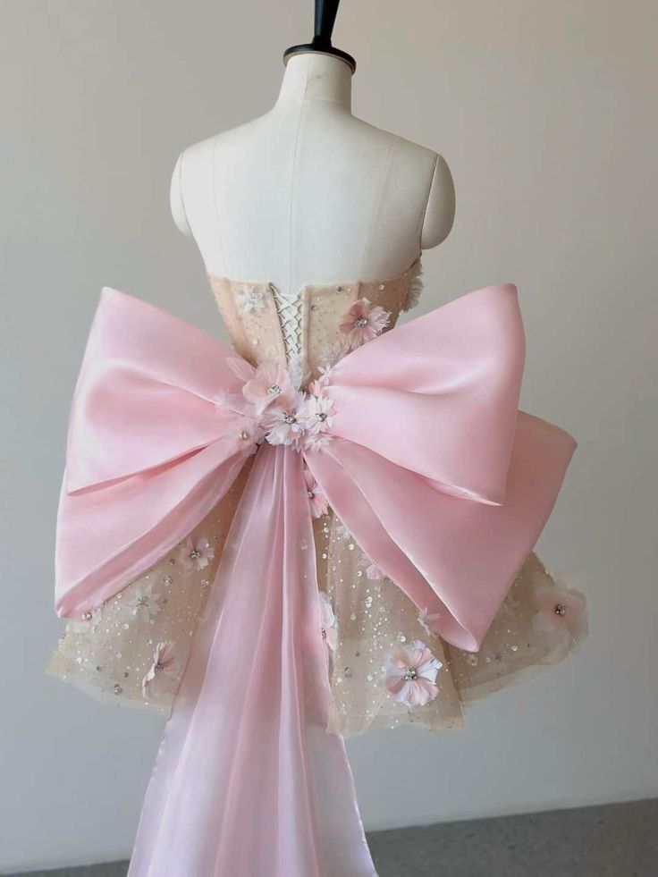 Pink A Line Sweetheart Neck Floral Sequin Tulle Homecoming Dress with Bow SH3409