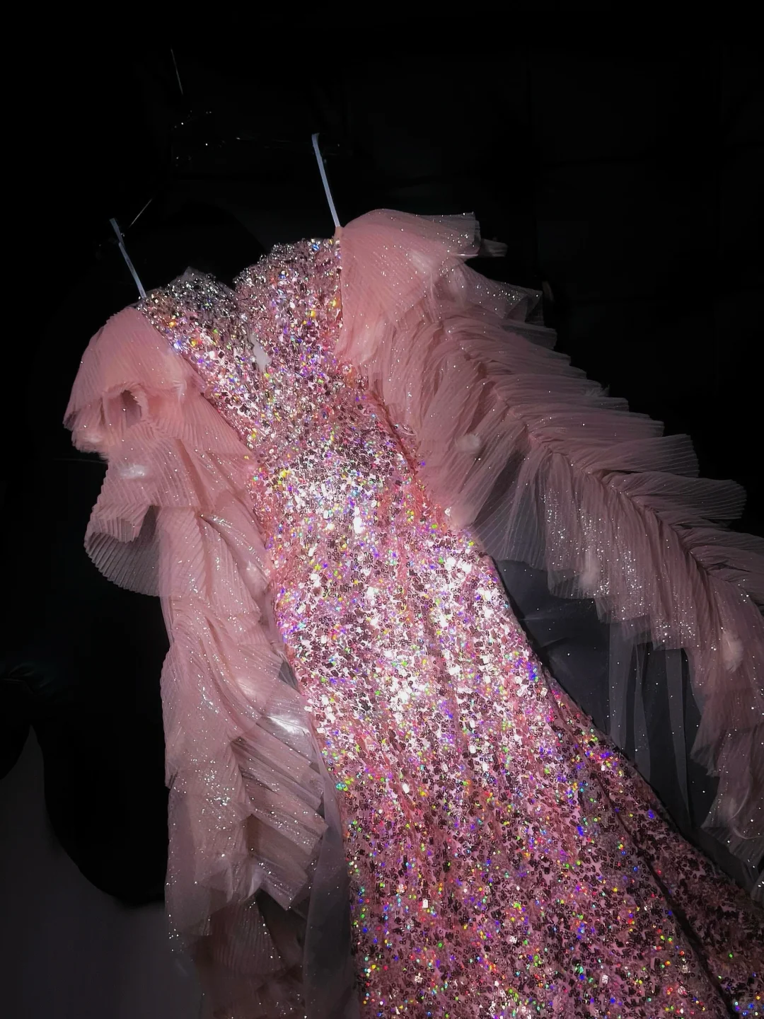 Shiny Pink Mermaid Sweetheart Neck Tulle Sequin Long Prom Dress Evening Dress SH3348