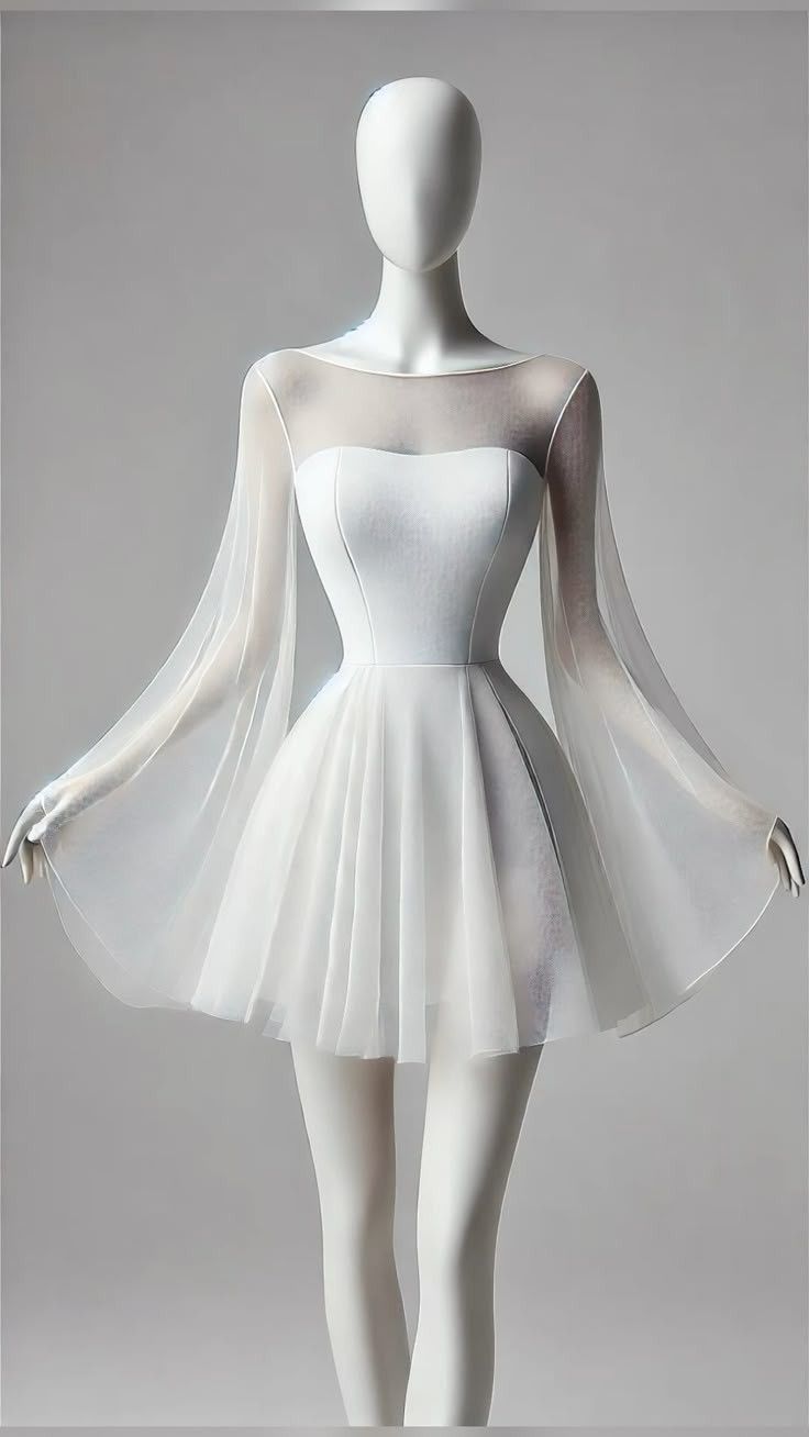 Simple White A Line Round Neck Long Sleeve Chiffon Satin Homecoming Dress Outfits SH4353