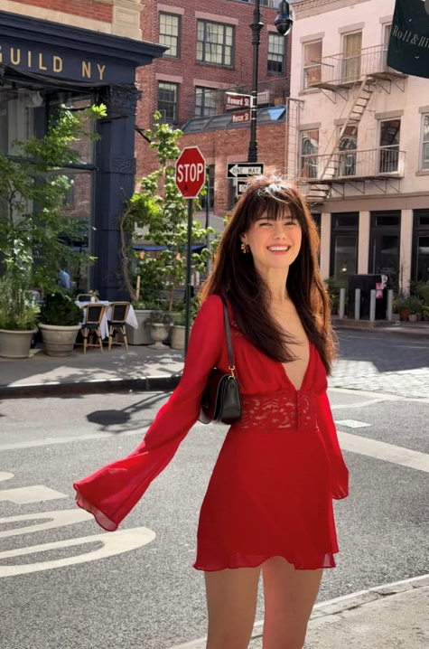 Charming Red A Line Long Sleeve Chiffon Short Prom Dress Homecoming Dress SH8677
