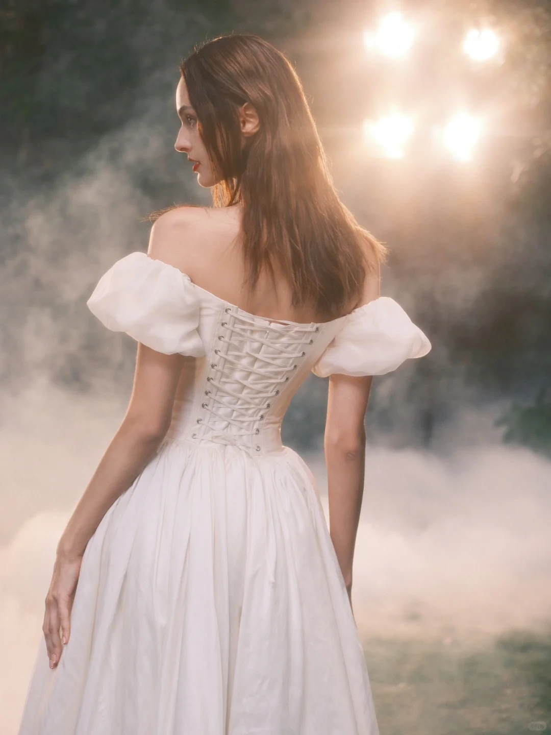 Princess A Line Puff White Appliques Satin Long Prom Dress Evening Dress SH3318