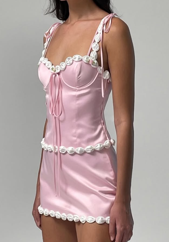 Pink Two Piece A Line Spaghetti Strap Satin Mini Homecoming Dress Birthday Dress SH3696