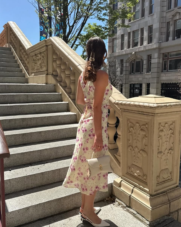 Simple A Line V Neck Print Floral Chiffon Prom Dress Evening Dress SH1604