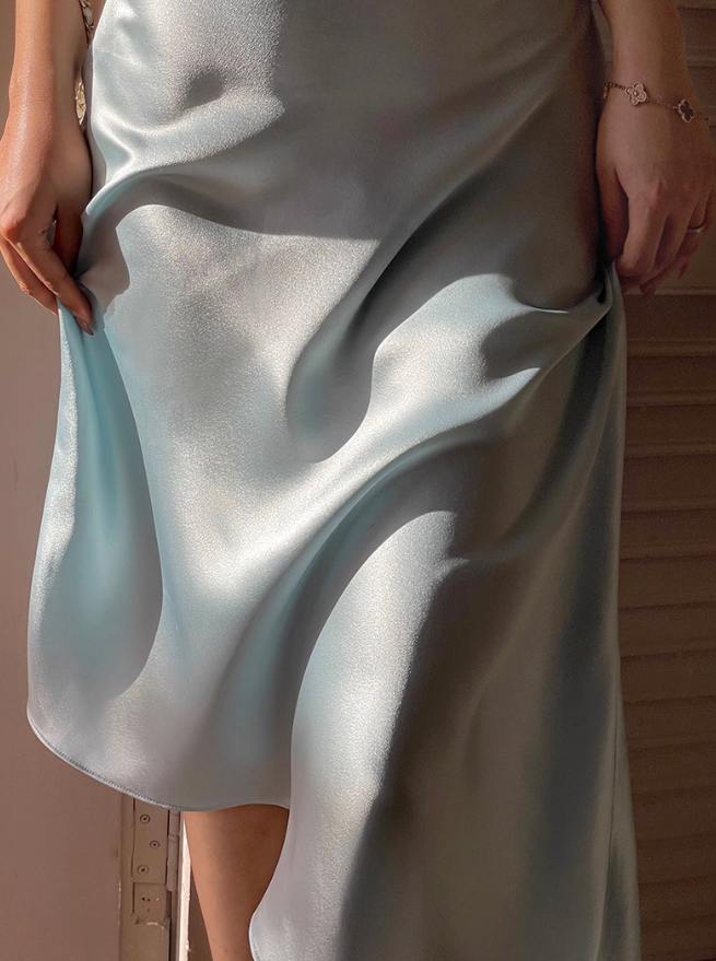 Simple Blue Sheath Spaghetti Strap Satin Open Back Prom Dress Party Dress SH4028