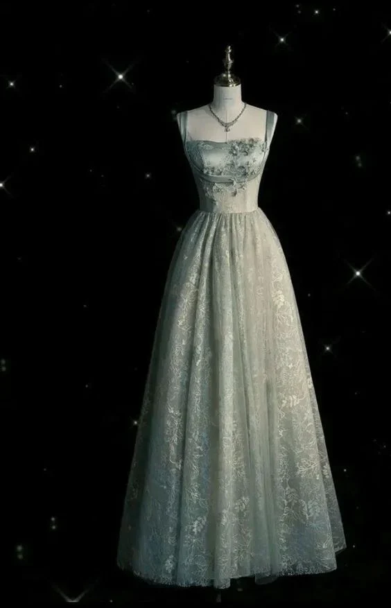 Beautiful Sage Green Long Tulle Prom Dress Evening Dress SH1190
