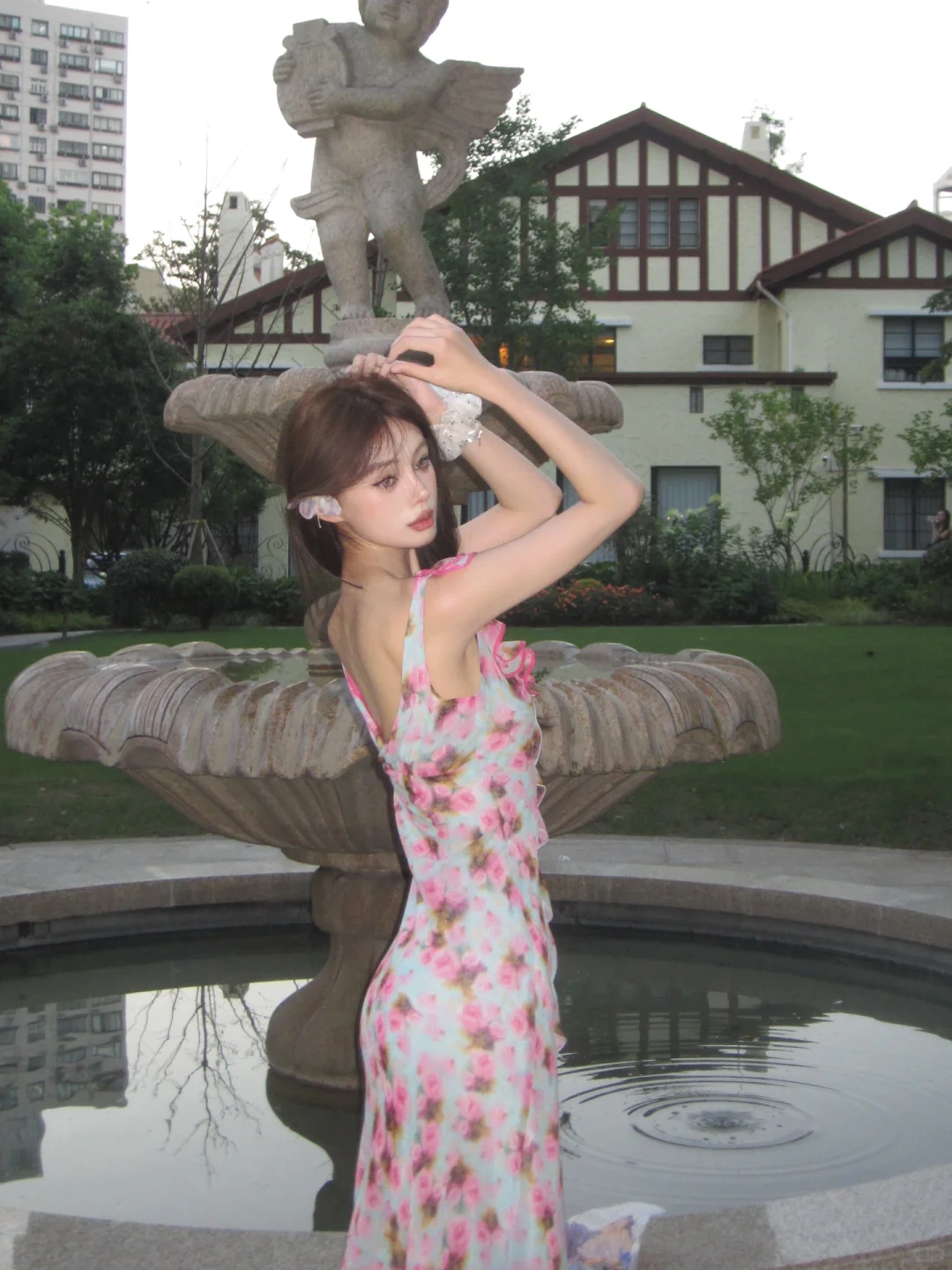 Romantic A Line Spaghetti Strap Print Floral Chiffon Prom Dress Outfits SH4486