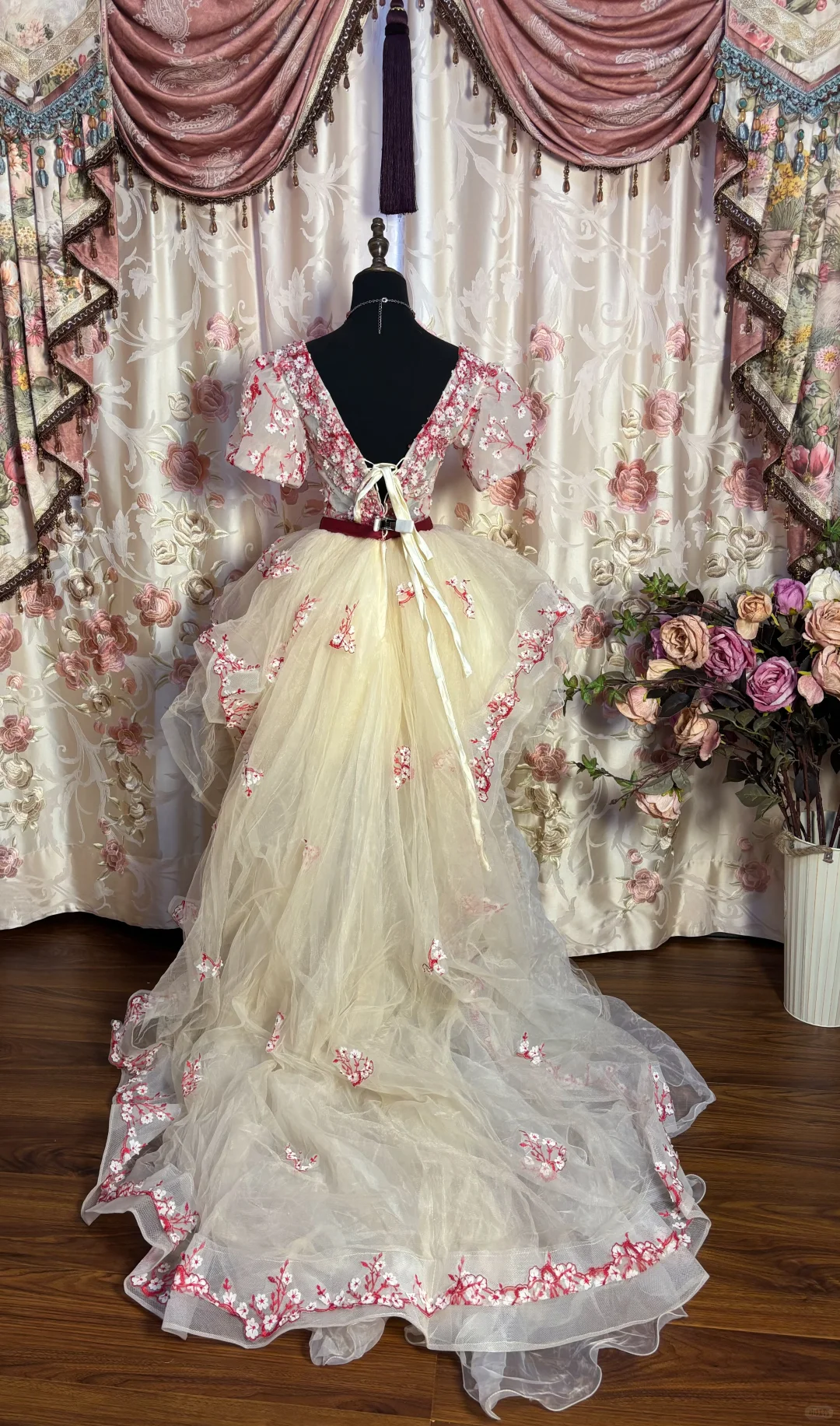 Cute Floral A Line Off the Shoulder Tulle Long Sweep Homecoming Dress Cocktail Dress SH3709