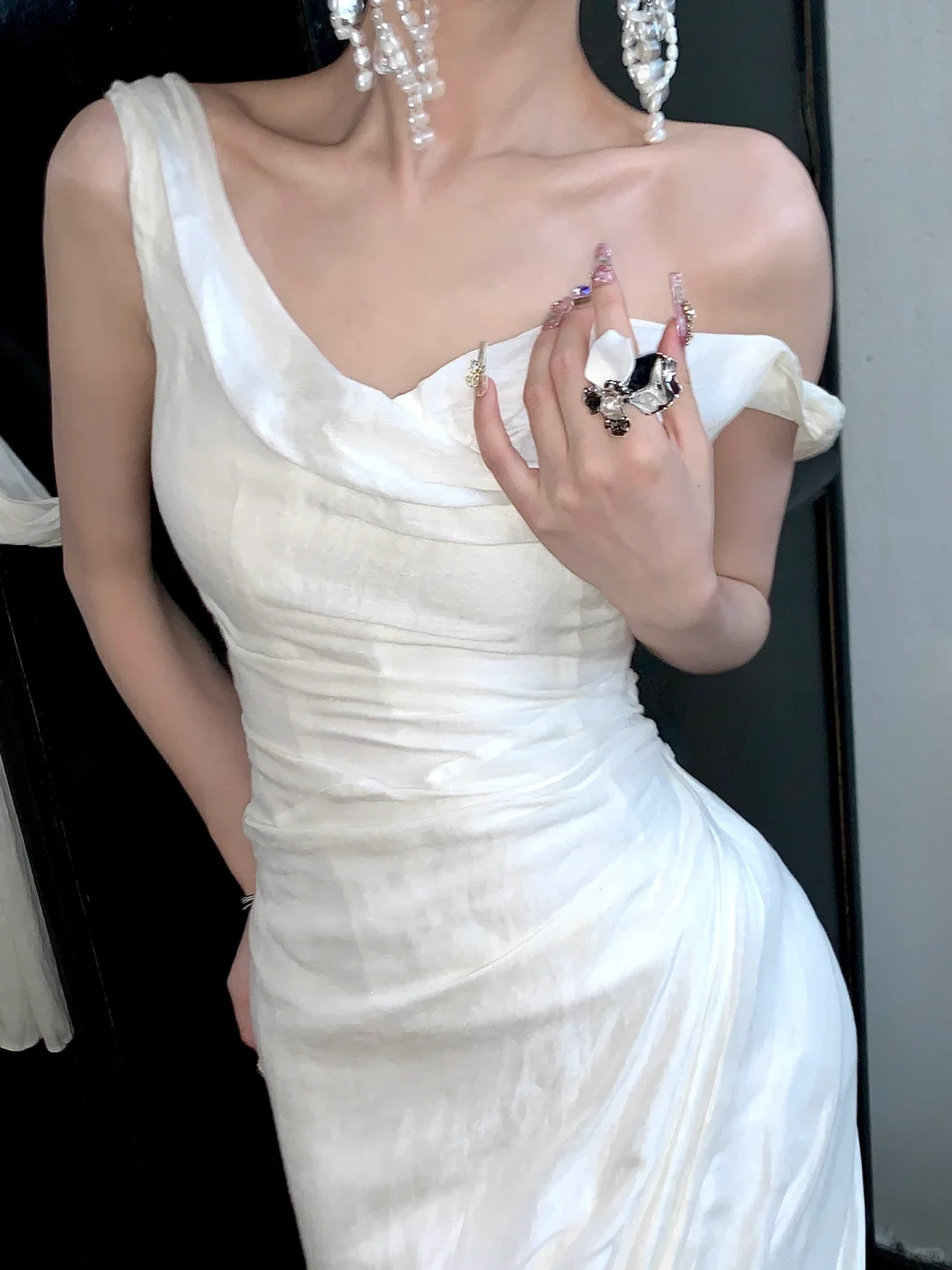 Elegant Mermaid Straps White Satin Long Sweep Party Dress Wedding Dress SH2950