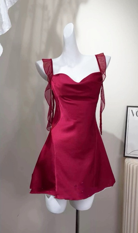 Sage Green Gentle A Line Spaghetti Strap Satin Mini Homecoming Dress Cocktail Dress SH3427
