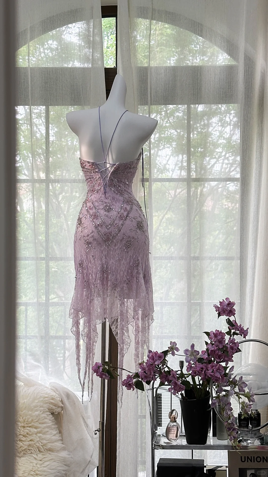 Stunning A Line Strapless Purple Rhinestone Lace Short Homecoming Dress Birthday Dress SH2942