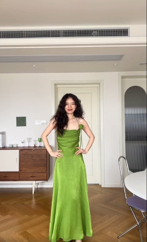Simple Green A Line Halter Satin Prom Dress Wedding Guest Dress SH4556