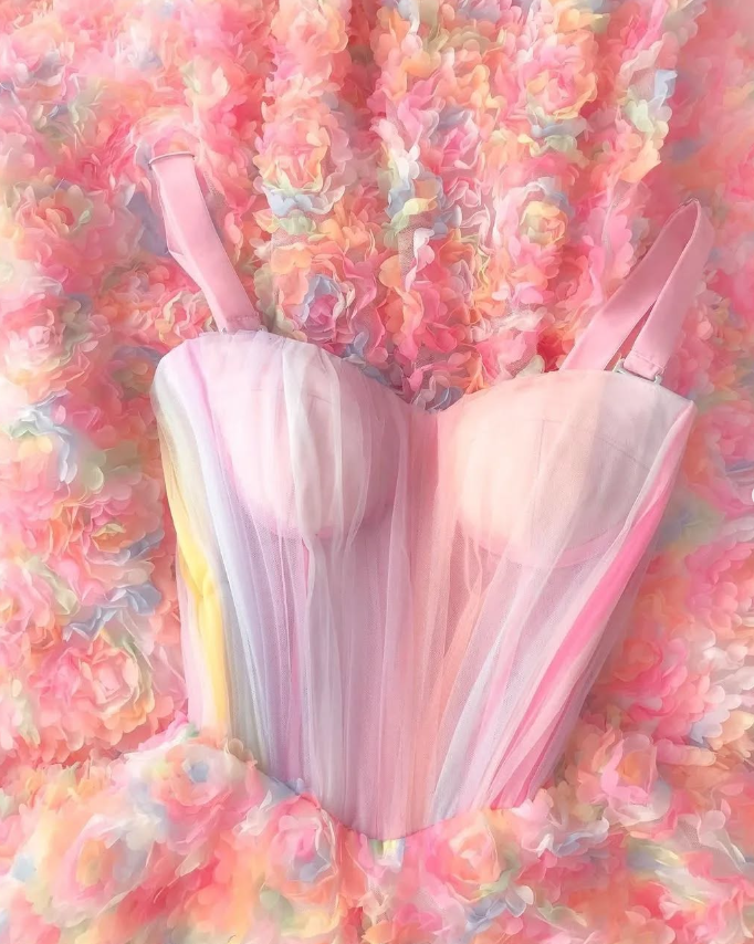 Fairy A Line Spaghetti Strap Colorful Flower Tulle Prom Dress Evening Dress SH2206