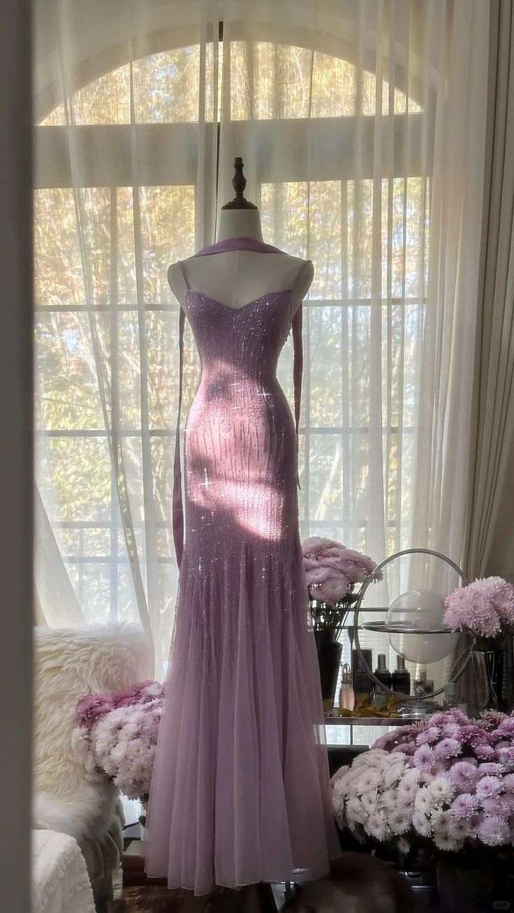 Purple Sheath Spaghetti Strap Beaded Tulle Long Prom Dress Evening Dress SH2443