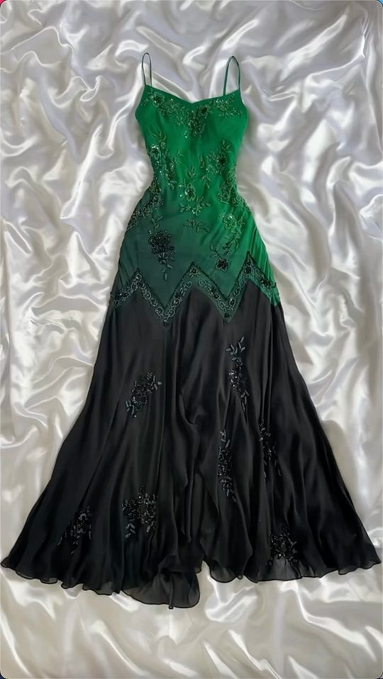Green Black Ombre A Line Spaghetti Strap Beaded Chiffon Prom Dress Eve –  shinydress