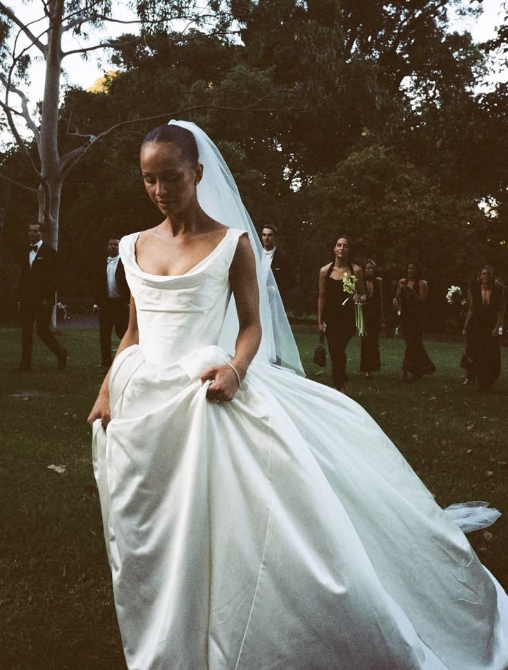 Vintage A Line Strap White Simple Satin Long Wedding Dress SH7265
