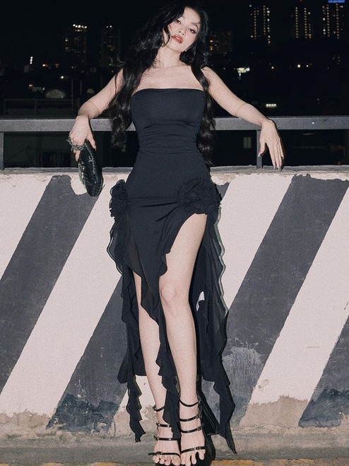 Sexy Strapless Black Prom Evening Dress SH608