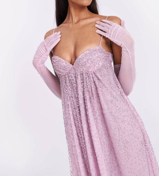 Gentle Pink A Line Spaghetti Strap Sequin Tulle Long Prom Dress Evening Dress Formal Dress SH3656