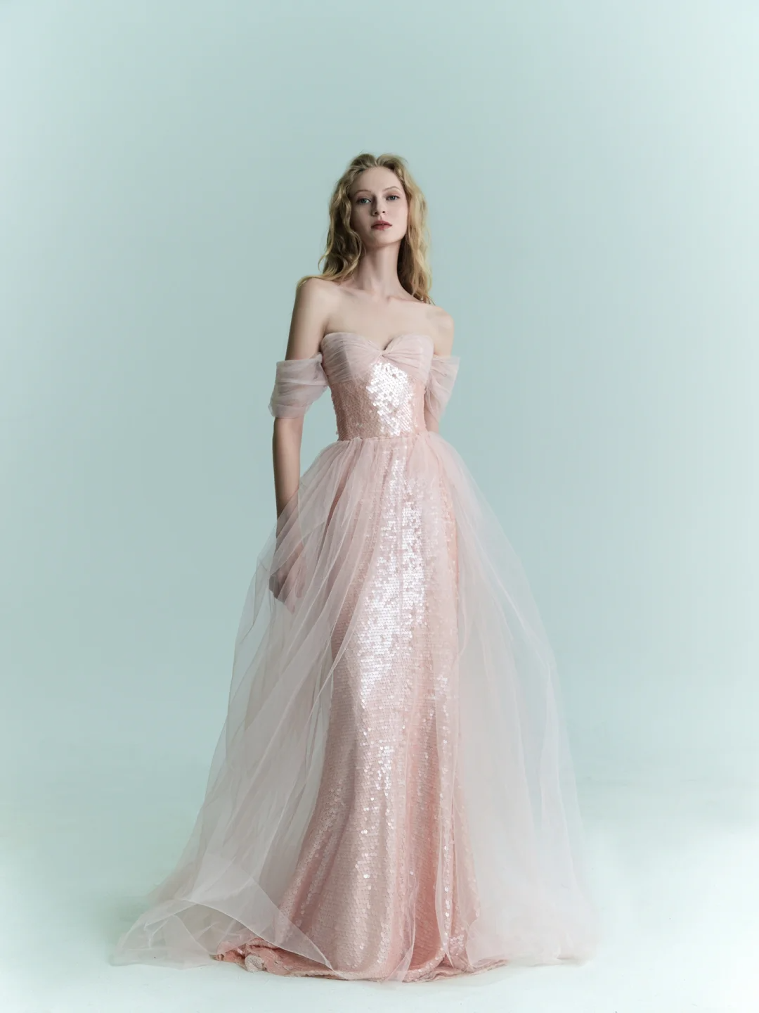 Shiny Pink Mermaid Off the Shoulder Tulle Sequin Party Dress Prom Dress Formal Gown SH4308