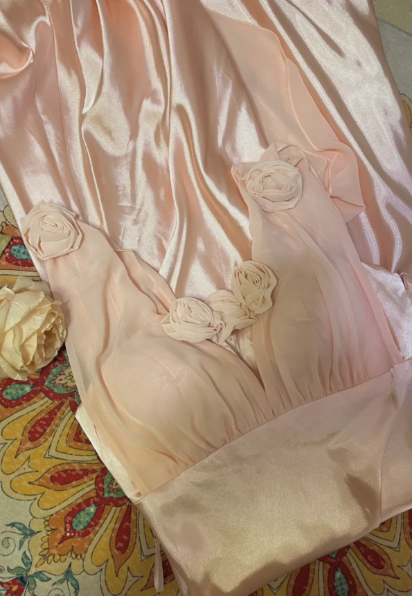 Vintage Mermaid V Neck Gentle Floral Satin Prom Dress Wedding Guest Dress SH4654