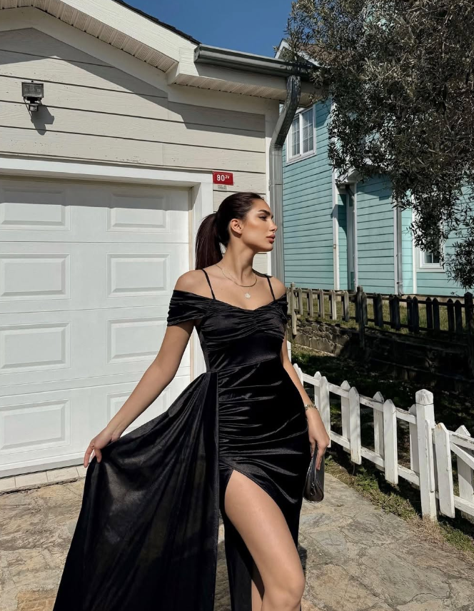 Apricot Sheath Spaghetti Strap Satin Prom Dress Wedding Guest Dress SH4747