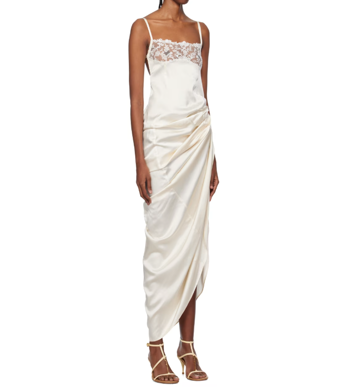 Simple Sheath Spaghetti Straps Pleated Lace Satin Open Back Prom Dress Party Dress SH4074