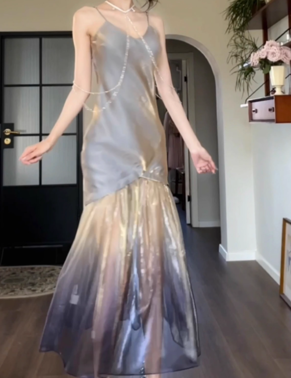 Stunning Mermaid Spaghetti Strap Satin Tulle Prom Dress Evening Dress SH4082