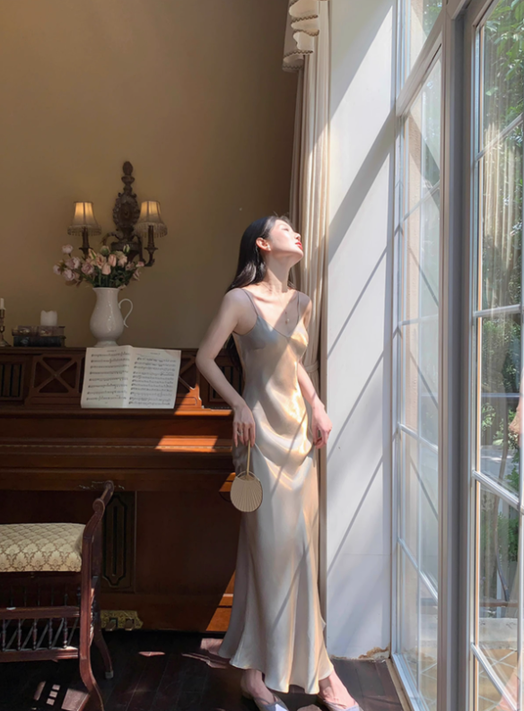 Simple Pretty Mermaid Spaghetti Strap Satin Prom Dress Evening Dress Formal Dress SH4083