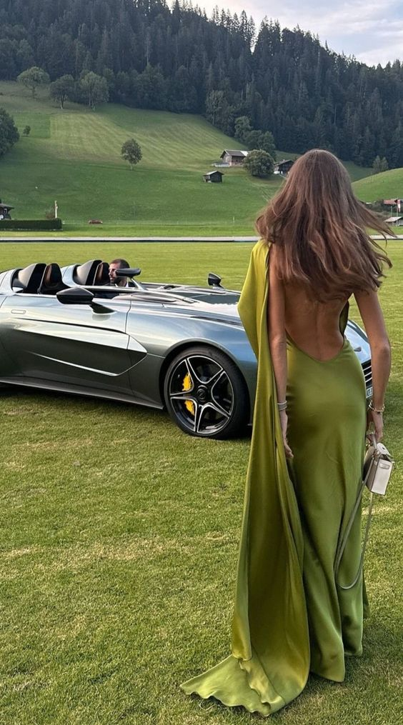 Elegant Sheath Long Sleeve Green Satin Long Open Back Prom Dress Evening Dress SH1556