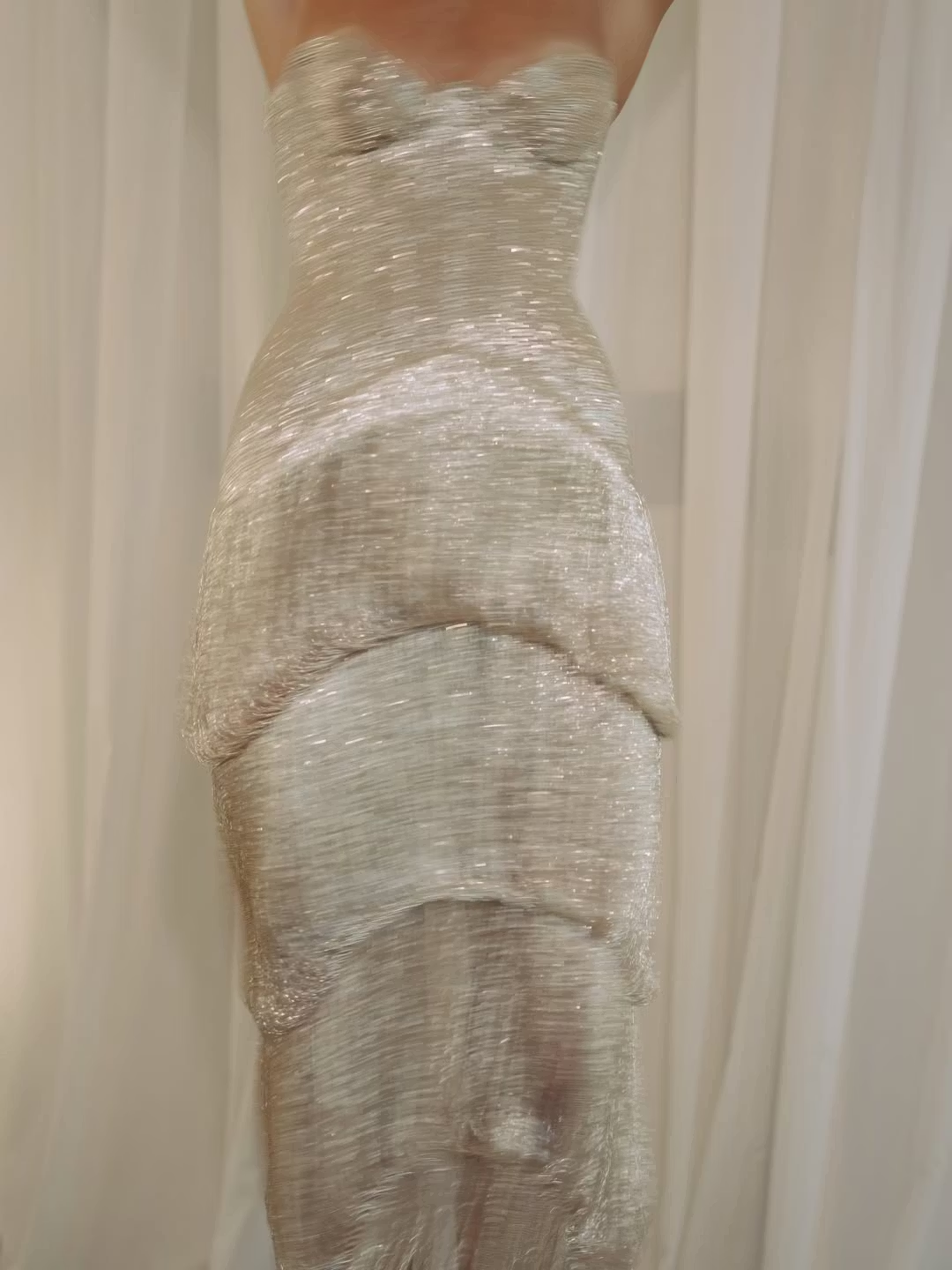 Champagne Gold Sequins Strapless Sleeveless long Prom Dress With Tassel SH8542