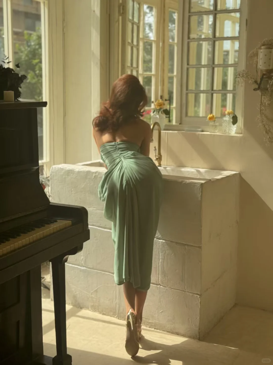 Green Sheath Strapless Pleated Chiffon Prom Dress Evening Dress with Slit SH4249