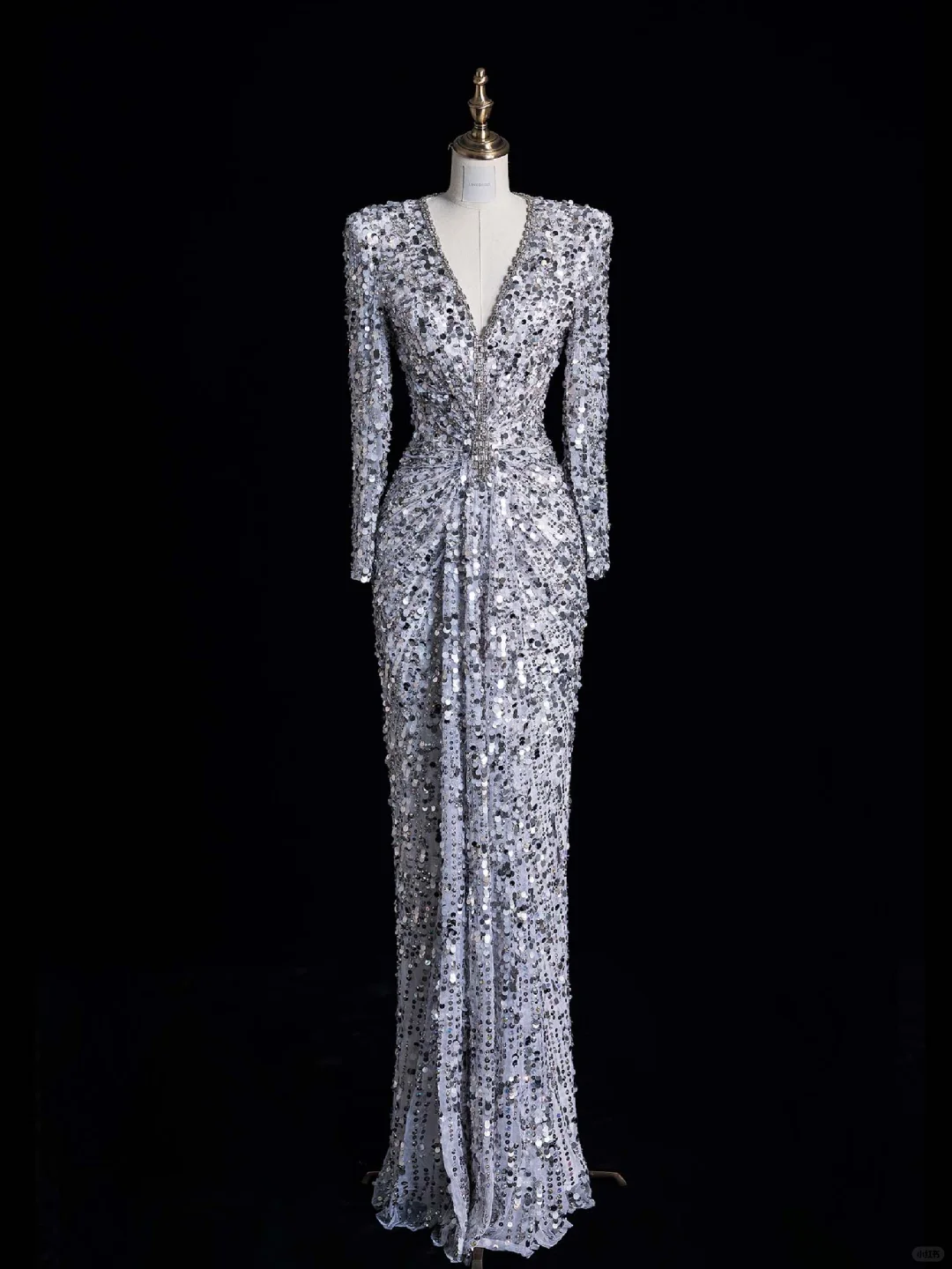 Stunning Sheath V Neck Long Sleeve Sliver Sequin Prom Dress Graduation Prom Dress SH2476