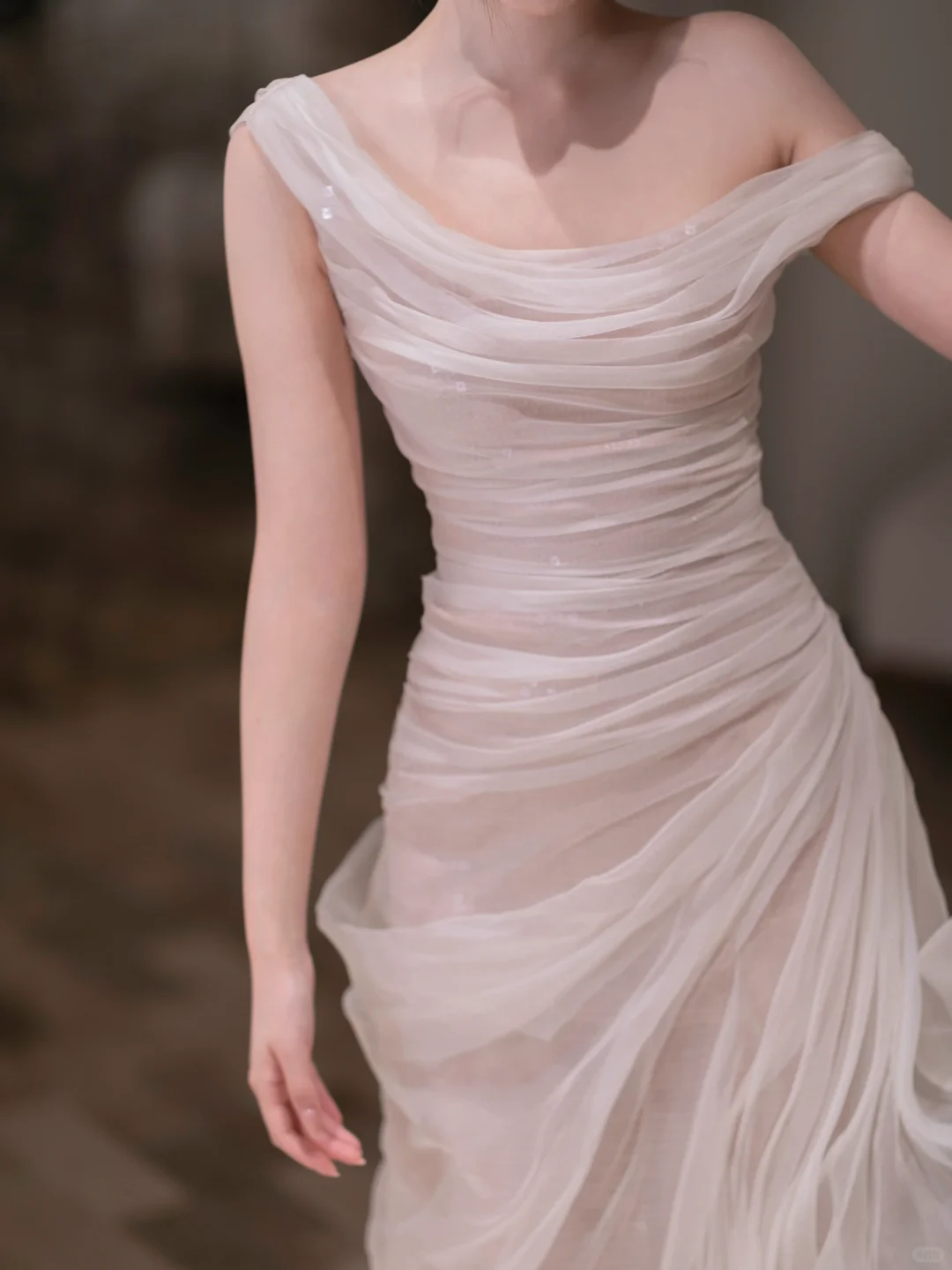 Flowy A Line Off the Shoulder Pleated Tulle Prom Dress Evening Dress SH4213