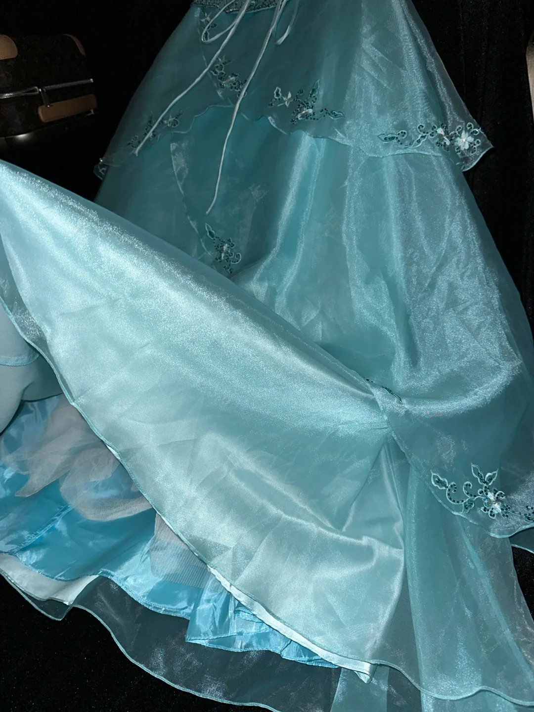 Blue Princess A Line Sweetheart Neck Beaded Layered Organza Prom Dress Wedding Guest Dress SH4538