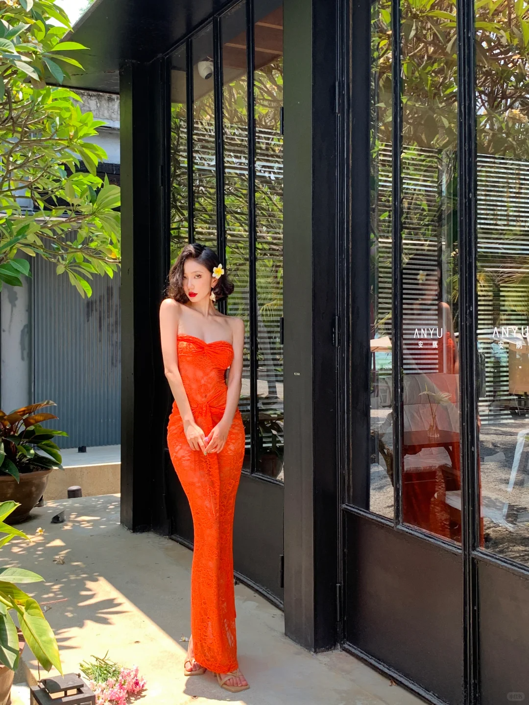 Orange Sheath Sweetheart Neck Sexy Lace Long Prom Dress Vacation Dress SH4313