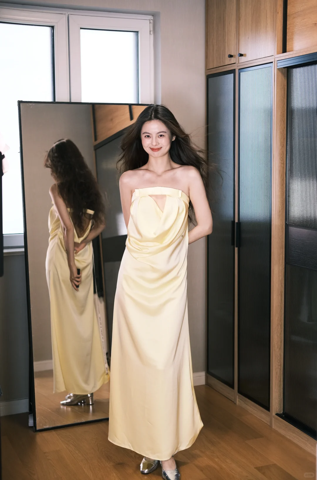 Unique A Line Strapless Yellow Satin Long Prom Dress Formal Gown Party Dress SH4184