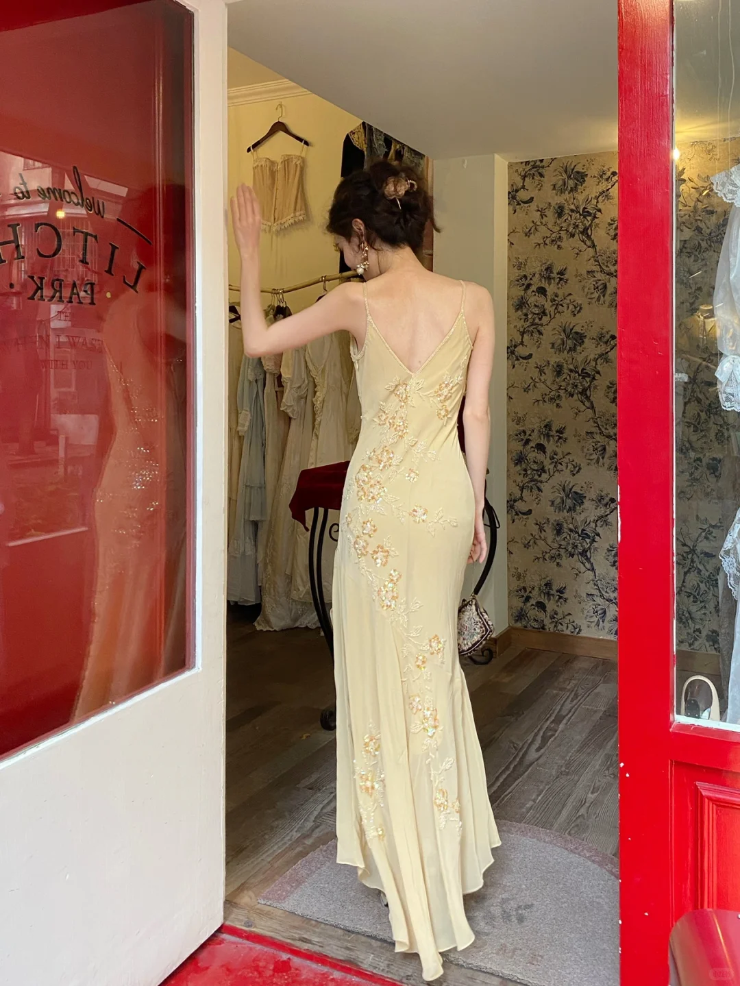 Vintage Yellow Mermaid Spaghetti Strap Beaded Chiffon Prom Dress Wedding Guest Dress SH4499