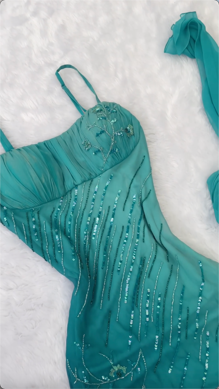 Blue Ombre Mermaid Spaghetti Strap Beaded Sequin Chiffon Prom Dress Graduation Prom Dress SH2466