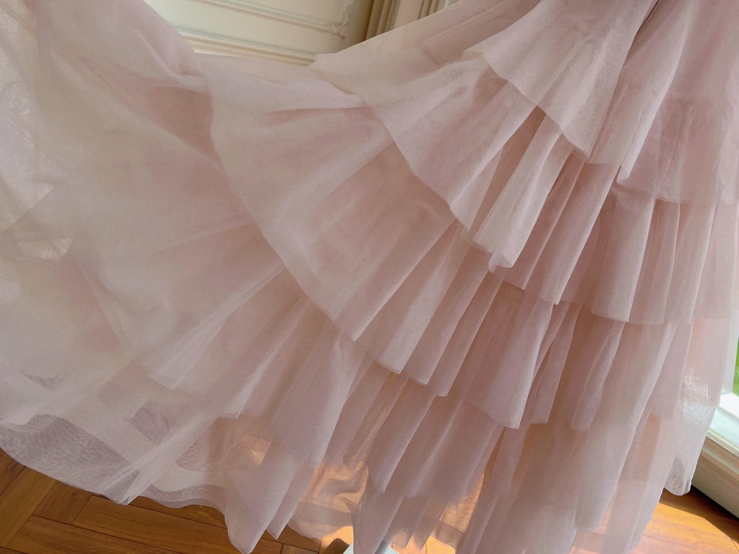 Elegant A Line Spaghetti Strap Layered Light Pink Tulle Short Homecoming Dress Cocktail Dress SH3007