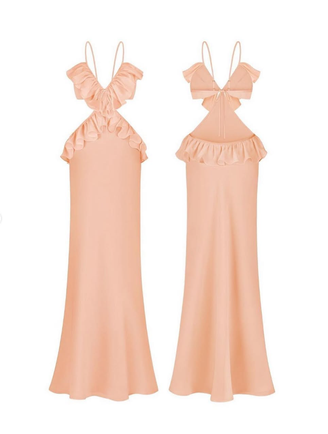 Ruffle Mermaid Spaghetti Straps Yellow Chiffon Satin Open Back Prom Dress Evening Dress SH3289