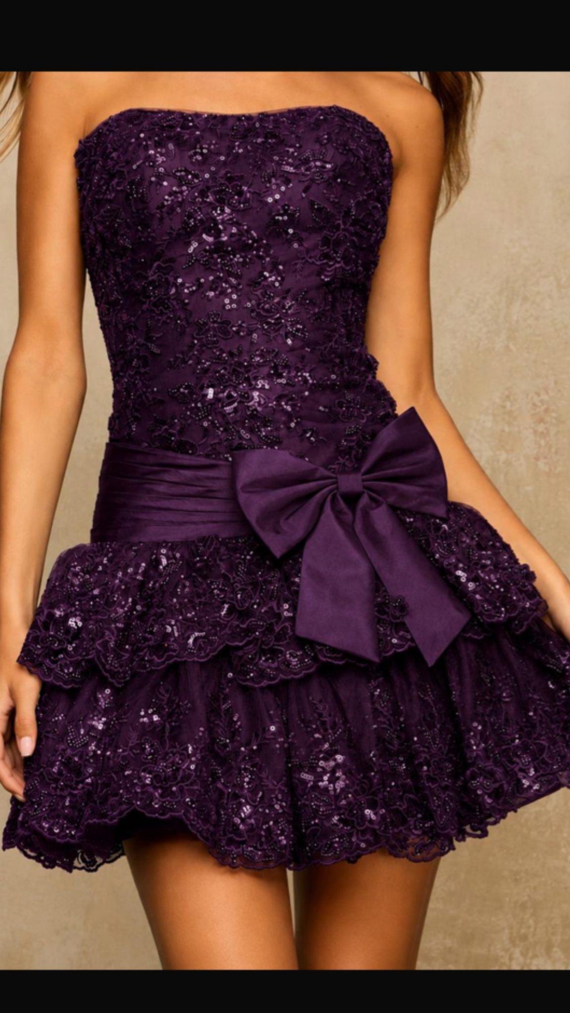 Dark Purple Bow Knot A Line Strapless Sequin Tulle Short Prom Dress Homecoming Dress SH7956
