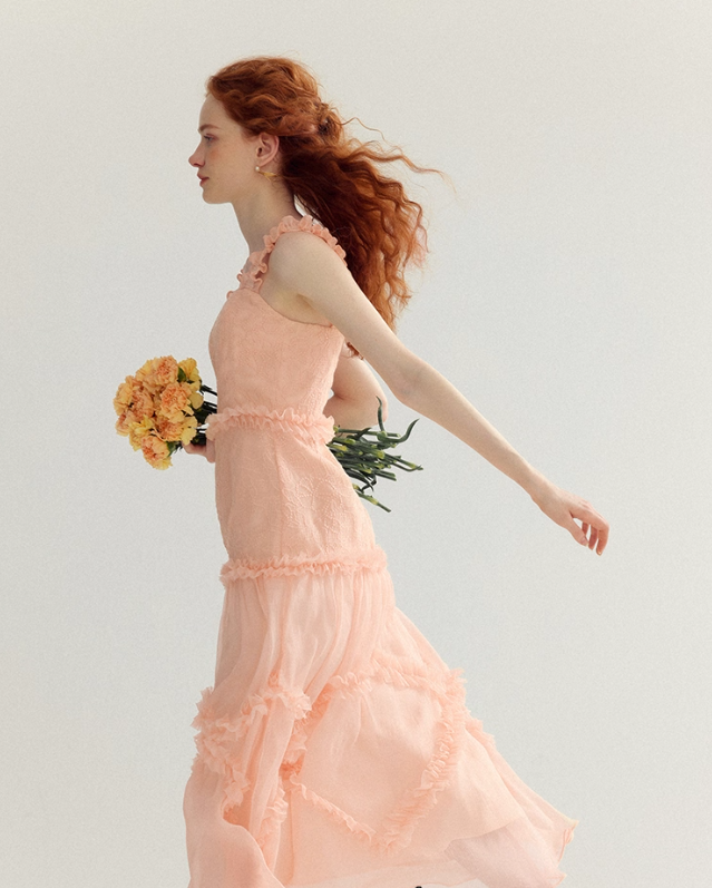 Orange-pink A Line Spaghetti Strap Lace Long Prom Dress Party Dress SH4146
