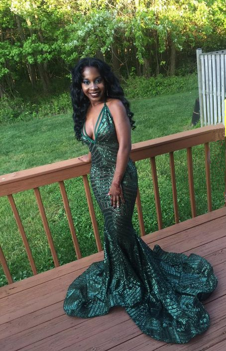 Sexy V Neck Green Long Prom Dress Mermaid Evening Dress SH731