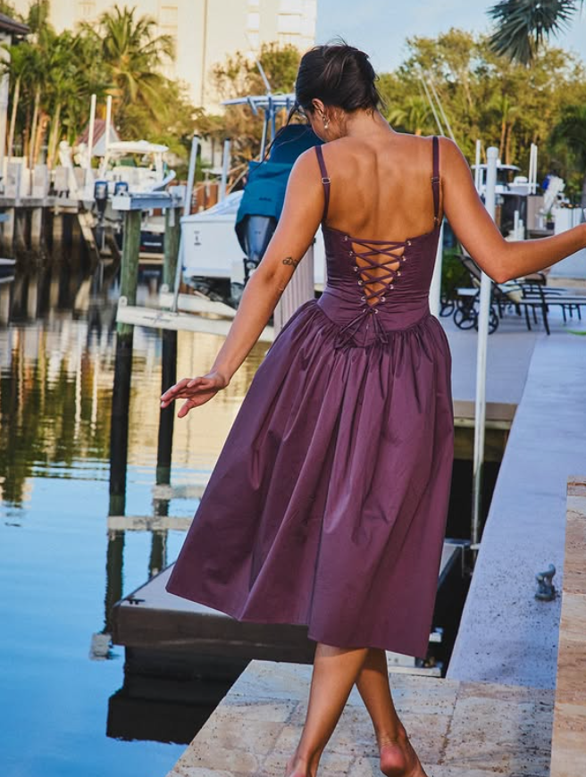 Classic A Line Spaghetti Straps Appliques Dark Purple Satin Prom Dress Outfits SH4836