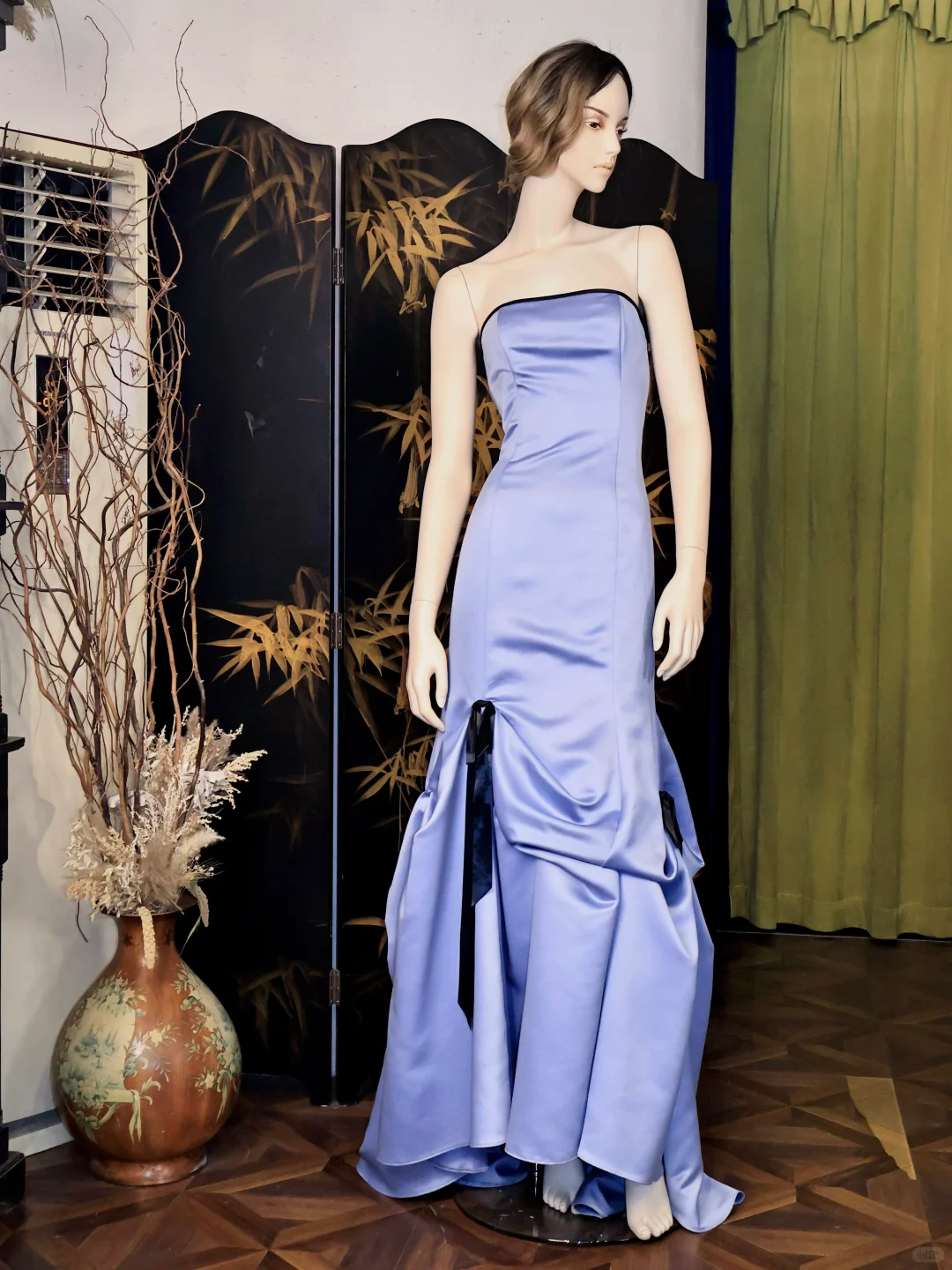 Elegant Purple Mermaid Strapless Satin Long Prom Dress SH4579