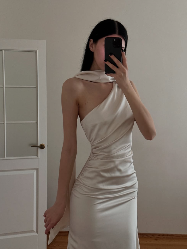 Gentle Simple Mermaid Light Apricot Satin Evening Dress Party Dress Formal Dress SH3954