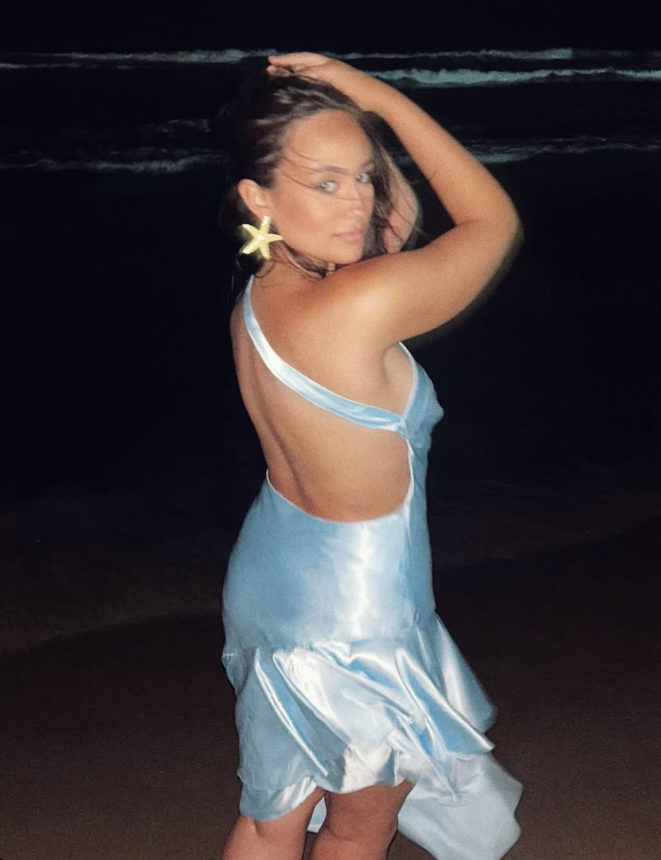Baby Blue Mermaid One Shoulder Satin Short Open Back Homecoming Dress SH2264