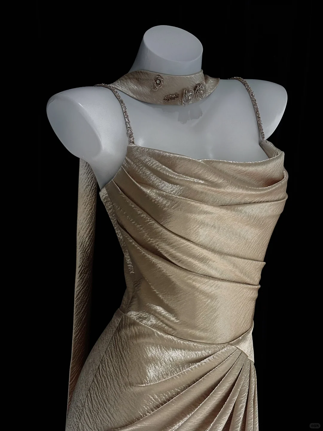 Simple Golden A Line Spaghetti Straps Satin Long Prom Dress Wedding Guest Dress SH5005