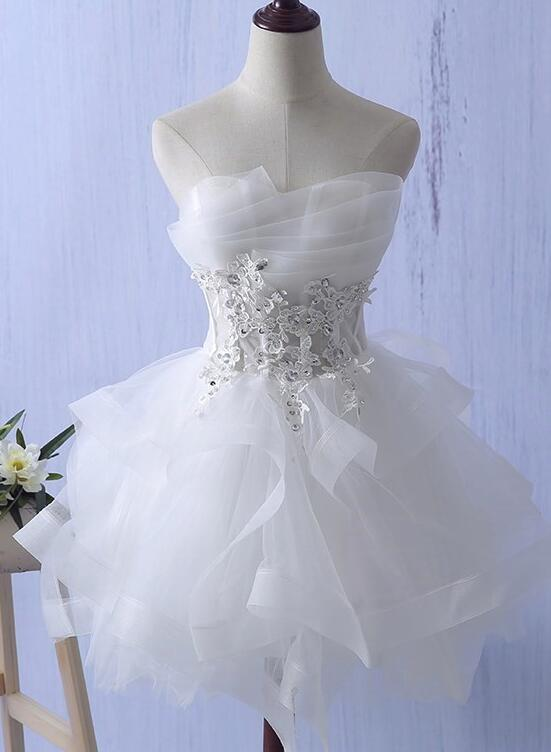 Lovely White Tulle Short Party Dress, Cute Homecoming Dress SH617