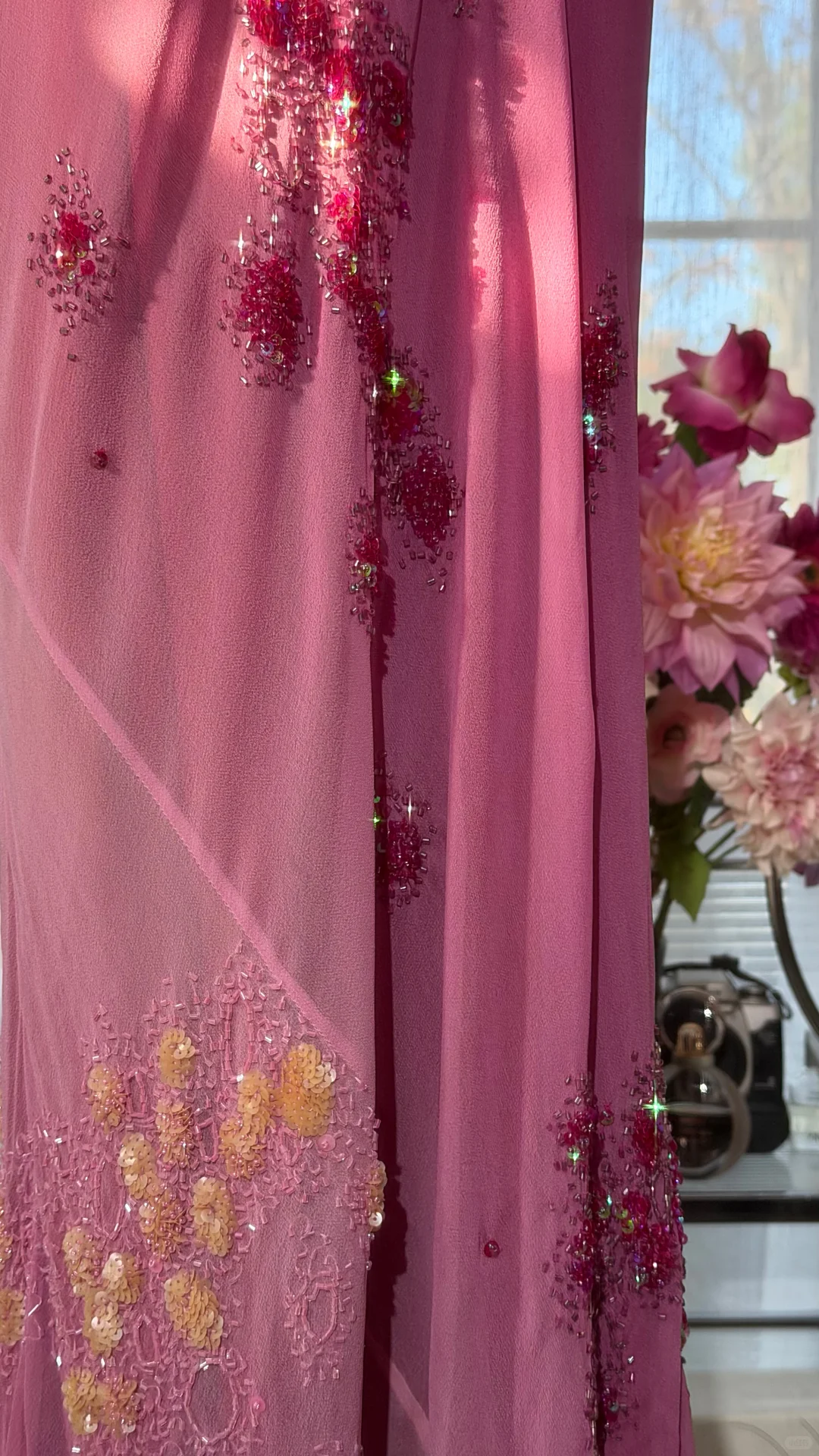 Dreamy Pink Ombre Sheath Floral Beaded Chiffon Long Prom Dress Graduation Prom Dress SH5348