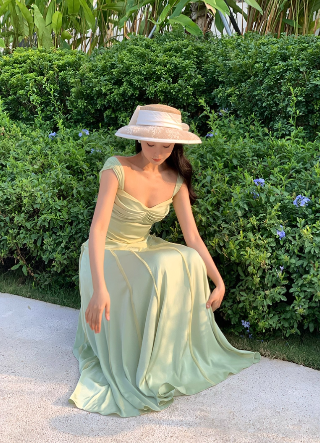 Elegant Green A Line Spaghetti Strap Chiffon Long Prom Dress Party Dress SH4036